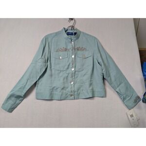 JH Collectibles Petite Jacket PXL Embroidered Linen Blend Green